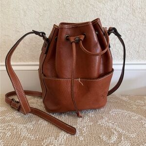 Patricia Nash Brown Leather Shoulder Bag with Drawstring Closure